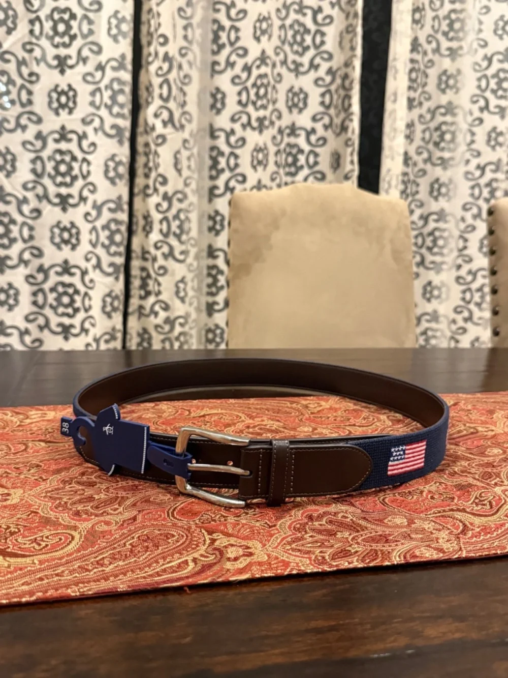 Penguin Men's Size 38 Navy American Flag Belt MSRP $60